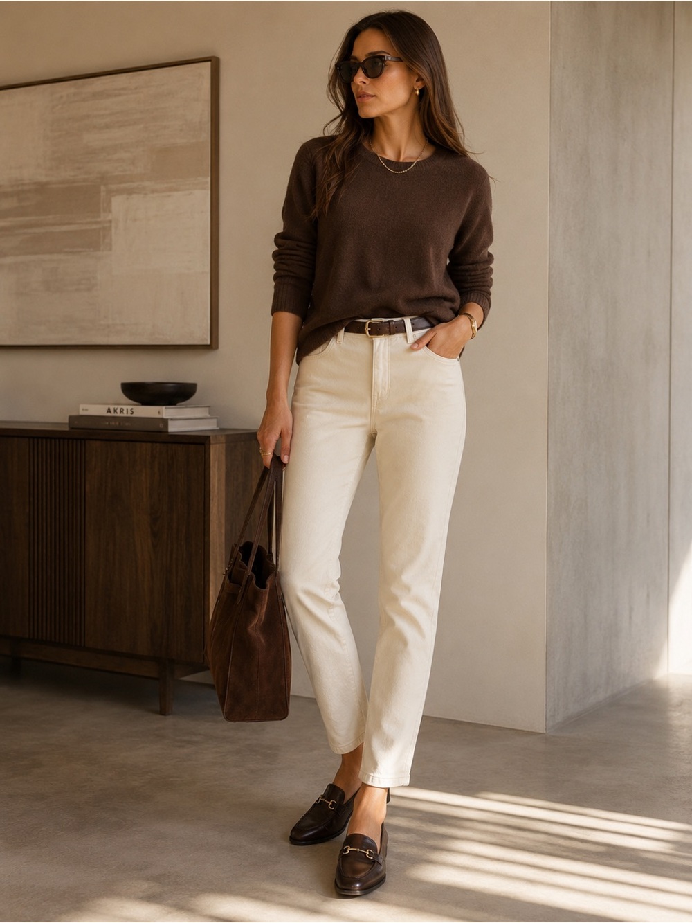 Akris Cotton Silk Pants Ivory Cream Slim Straight Size 8